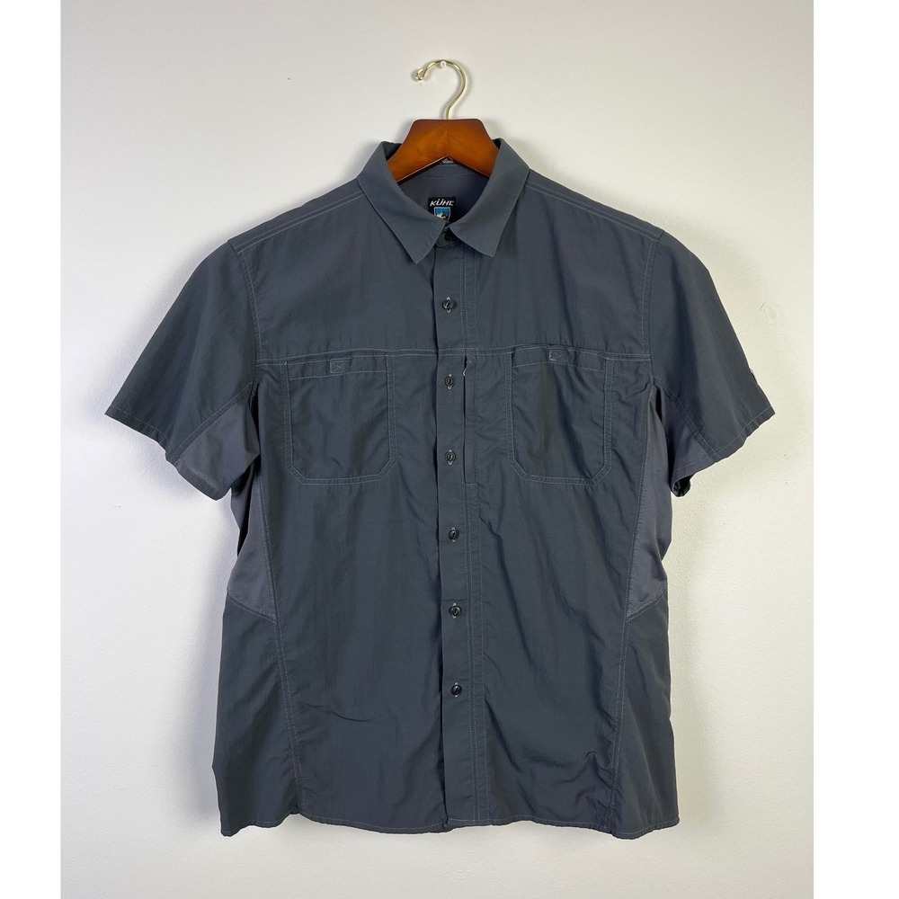 Kuhl Griz‎ Normcore Dark Gray Short Sleeve Shirt Hiking Travel Button Up XL